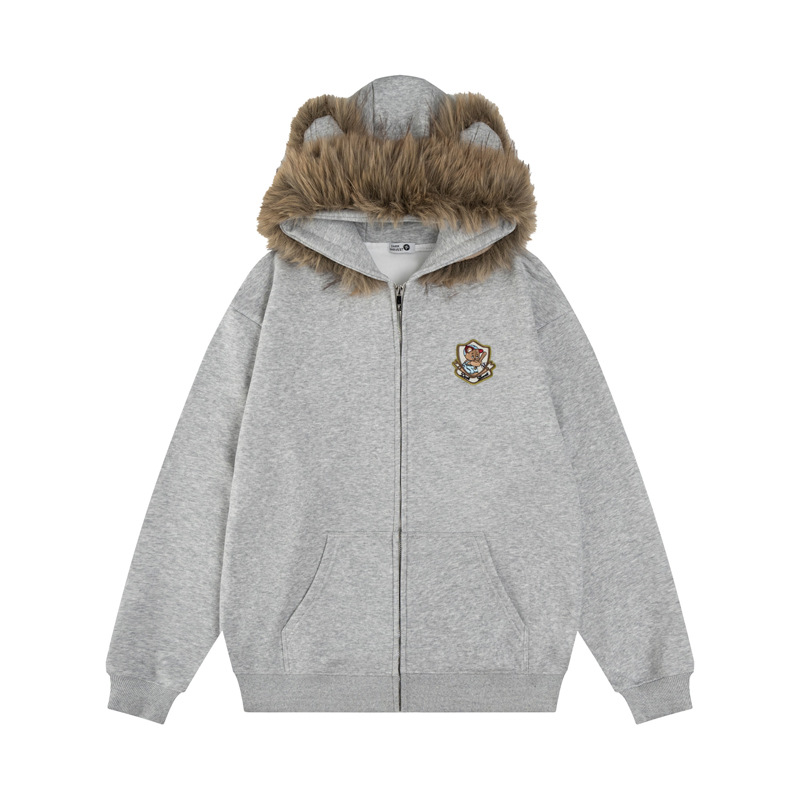 Sudadera con capucha de algodón oversize de streetwear con estampado de letras de oso de peluche