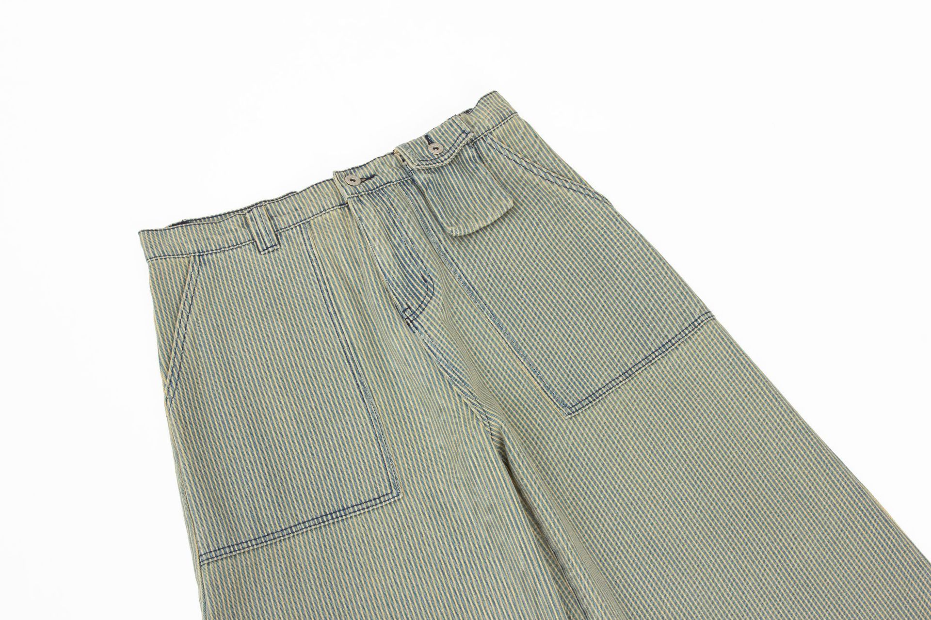 Pantalones utilitarios de rayas asimétricas oversized premium para hombre
