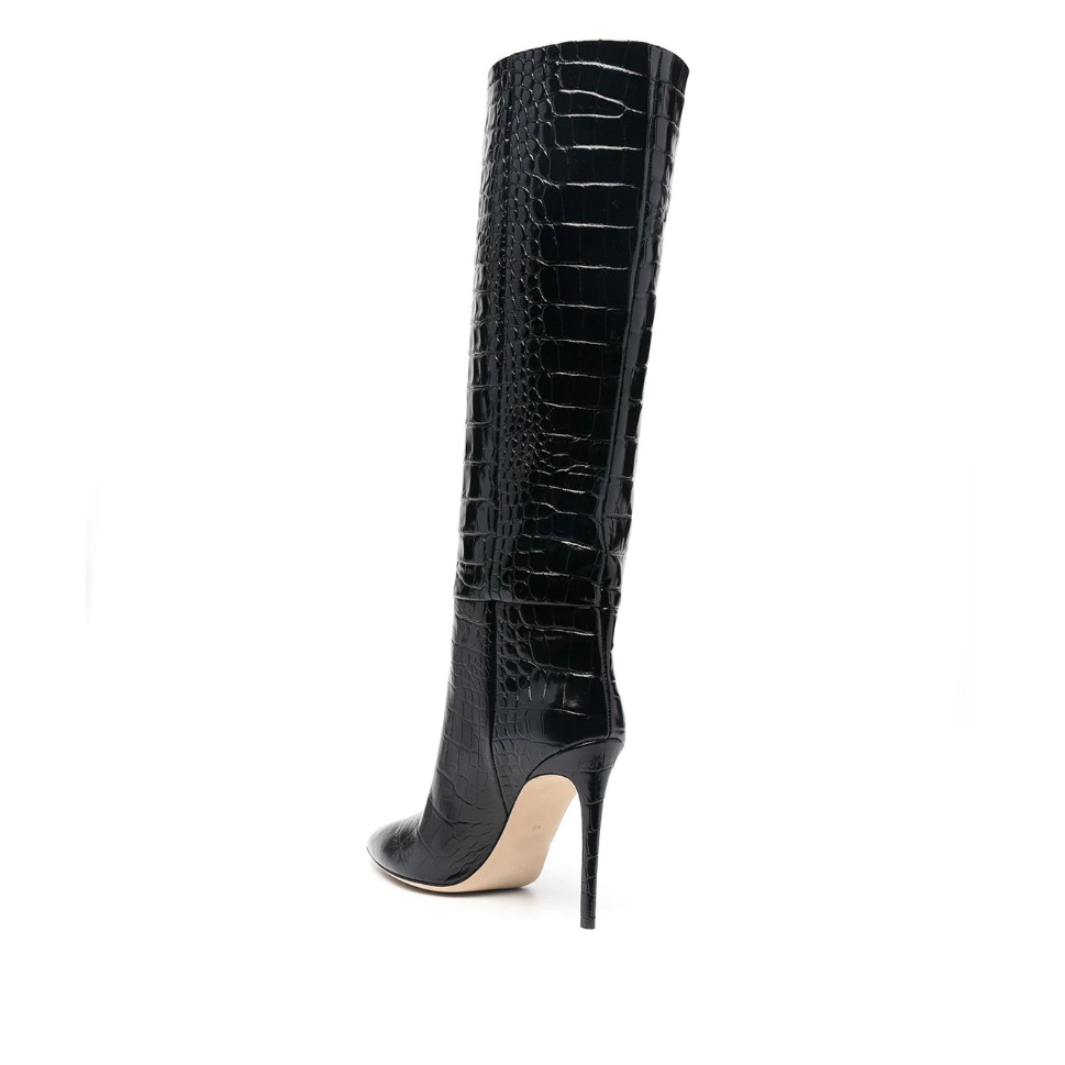 Botas de mujer de calce fácil de piel de serpiente de punta fina