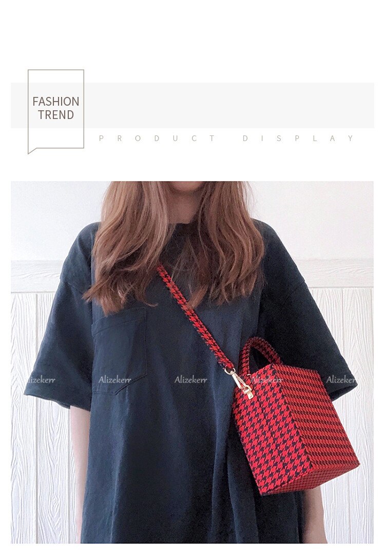 Grande bolso de mano de lana vintage de cuadros estructurado