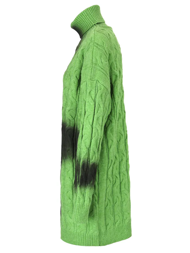 Mujeres suéter de cuello vuelto de punto grueso oversized con contraste degradado