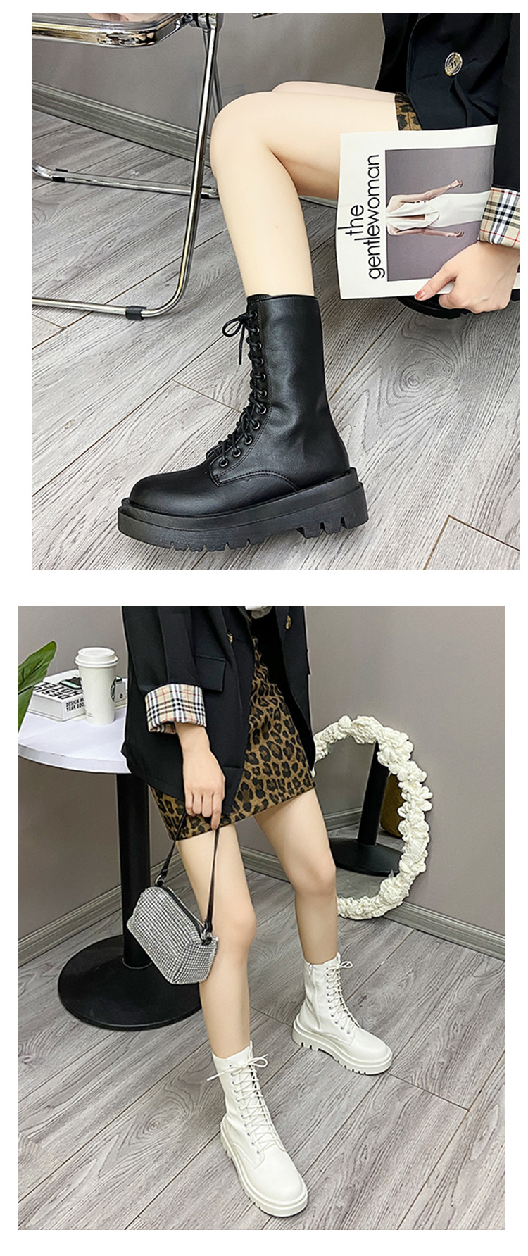 Botas de combate de plataforma altas para mujeres