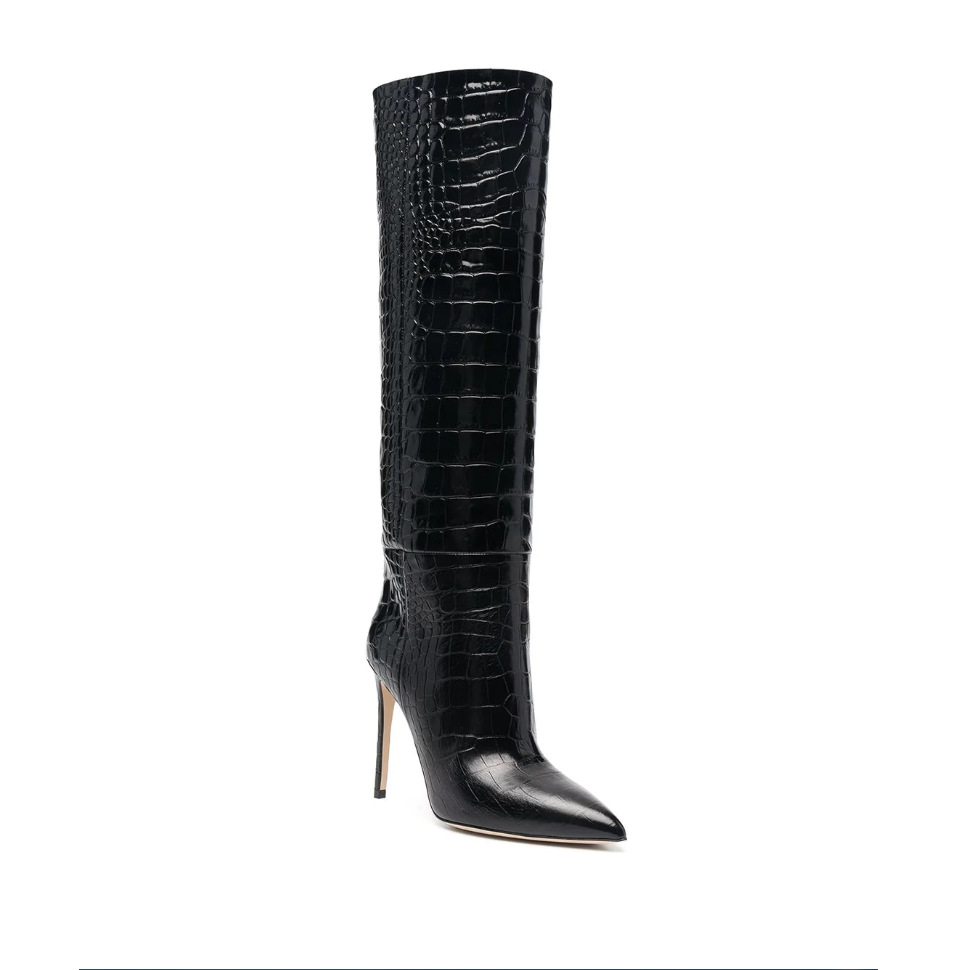 Botas de mujer de calce fácil de piel de serpiente de punta fina