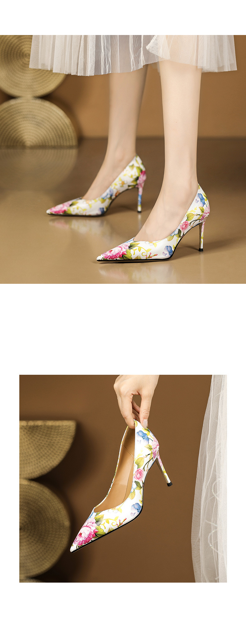 Mujeres zapatos planos de cuero de vestir con estampado y punta afinada