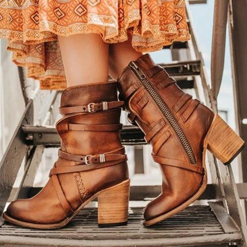 Botas de tacón medio hasta la rodilla para mujeres