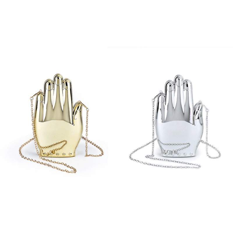 Bolso bandolera mini femenino en forma de mano metálico de ABS