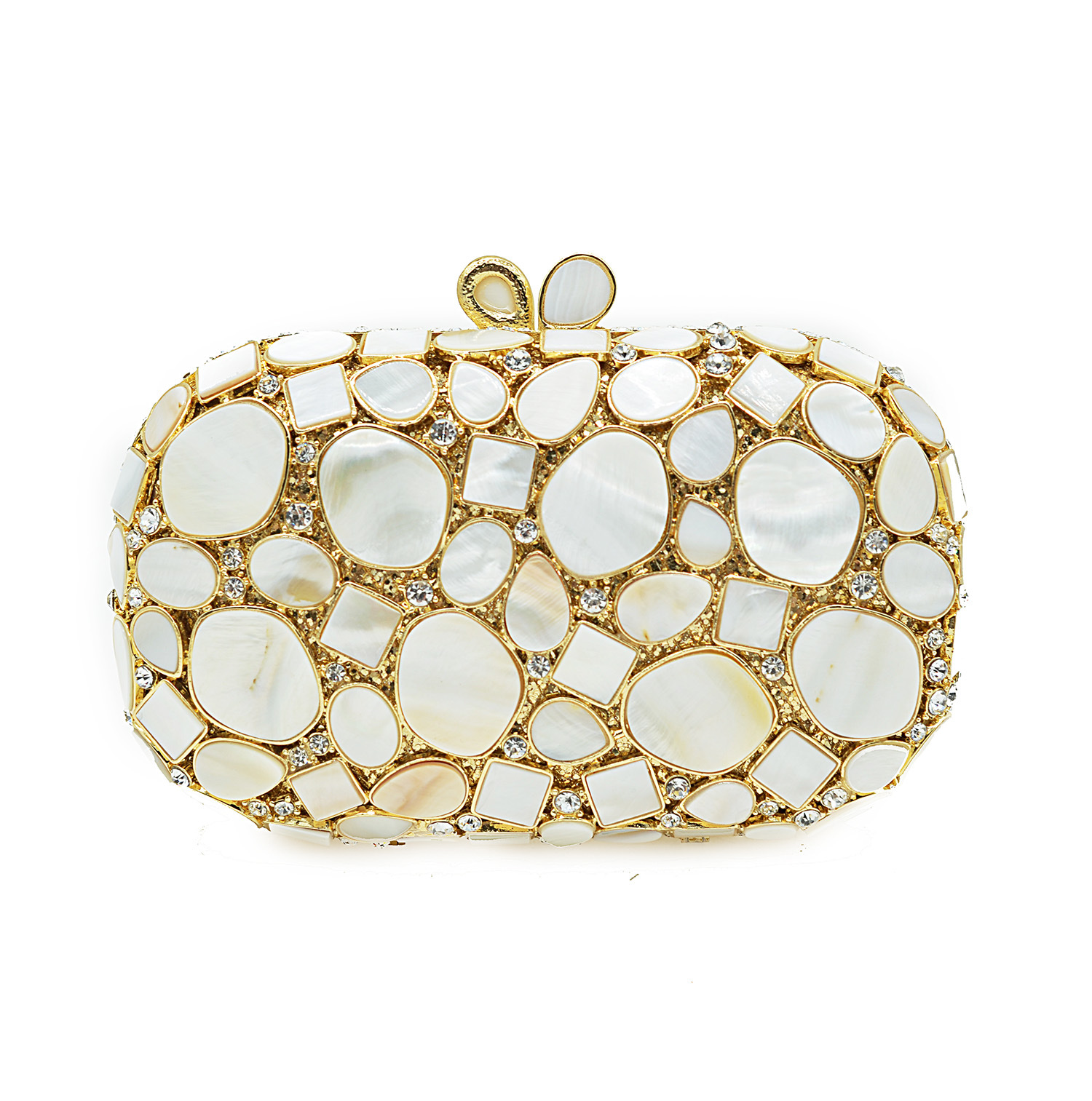 Minaudière de metal marfil brillante para damas
