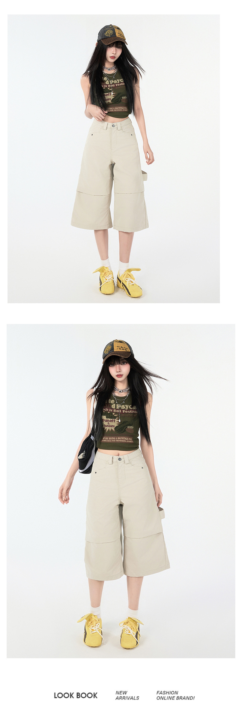 Jeans cropped utilitarios de corte holgado para mujeres