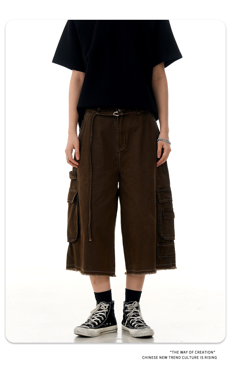 Pantalones rectos cortos de algodón utilitarios unisex