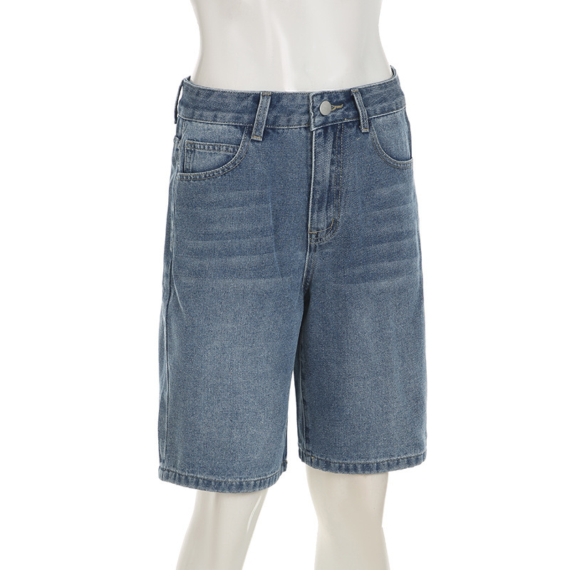 Shorts holgados de mezcla de algodón con tiro alto elevado y acabado deslavado