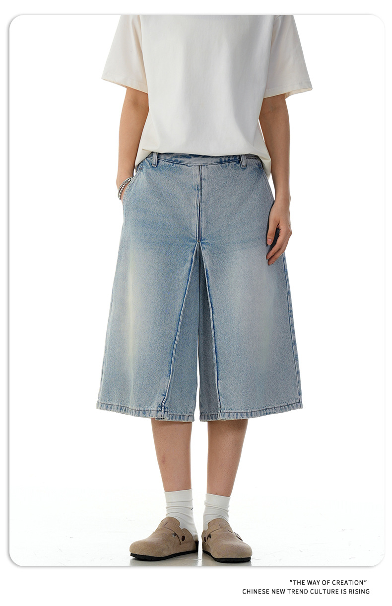 Unisex retro añil algodón acampanados holgados pantalones cortos