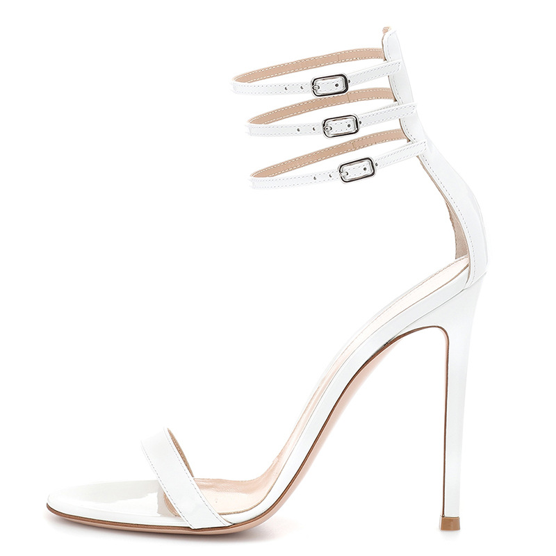 Zapatos de tacón de aguja sexis bicolor para mujer con broche metálico