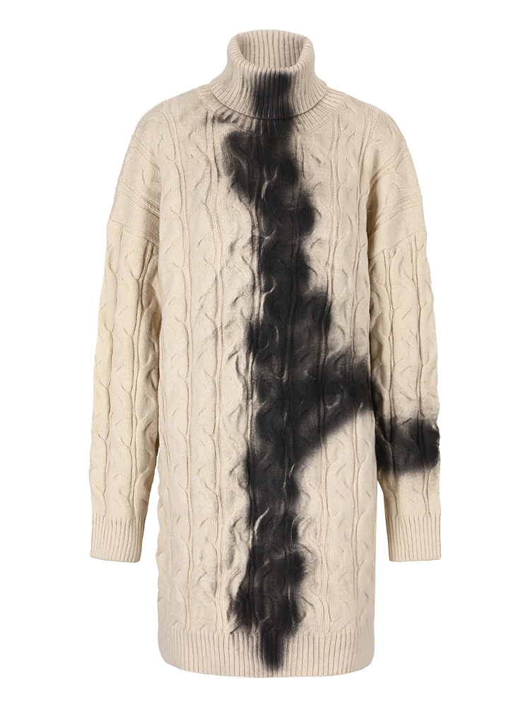 Mujeres suéter de cuello vuelto de punto grueso oversized con contraste degradado