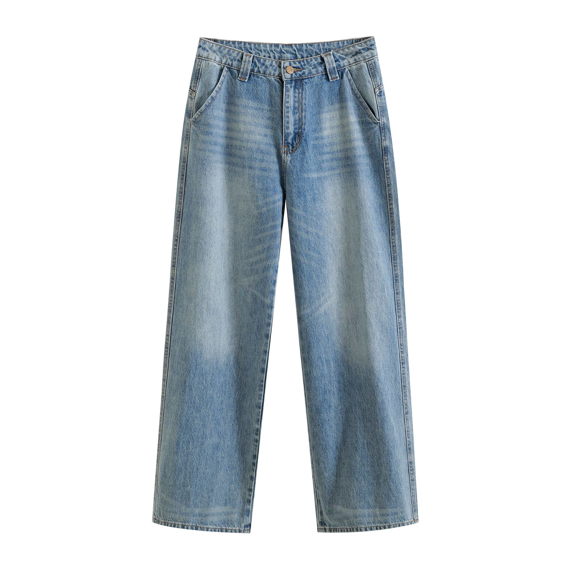Pantalones de mezclilla de corte holgado y largo completo