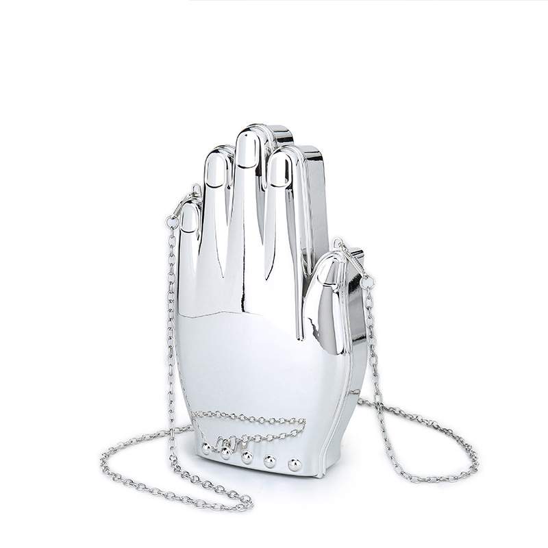 Bolso bandolera mini femenino en forma de mano metálico de ABS