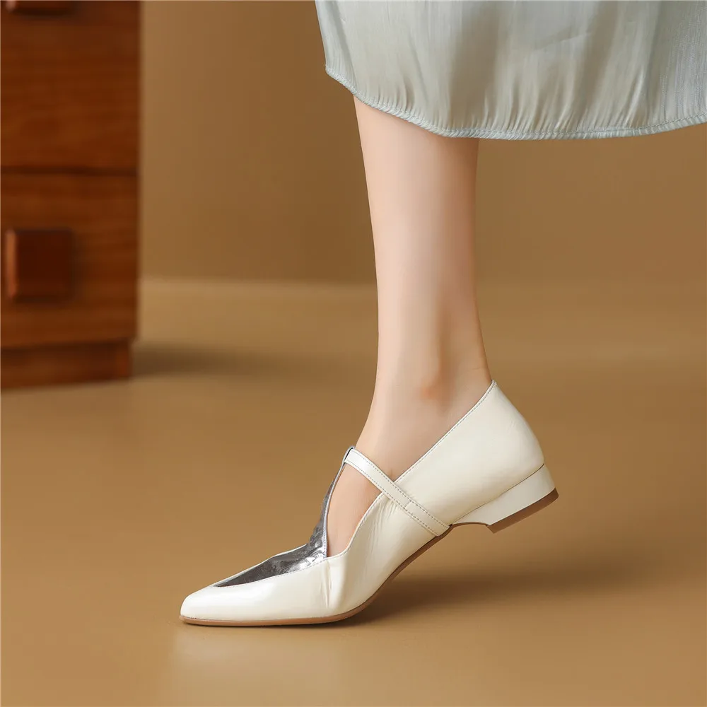 New Arrival Pointed Toe Women Sheep Skin Flats Mixed Color Splicing Buckle Strap Plus Casual Street Shoes