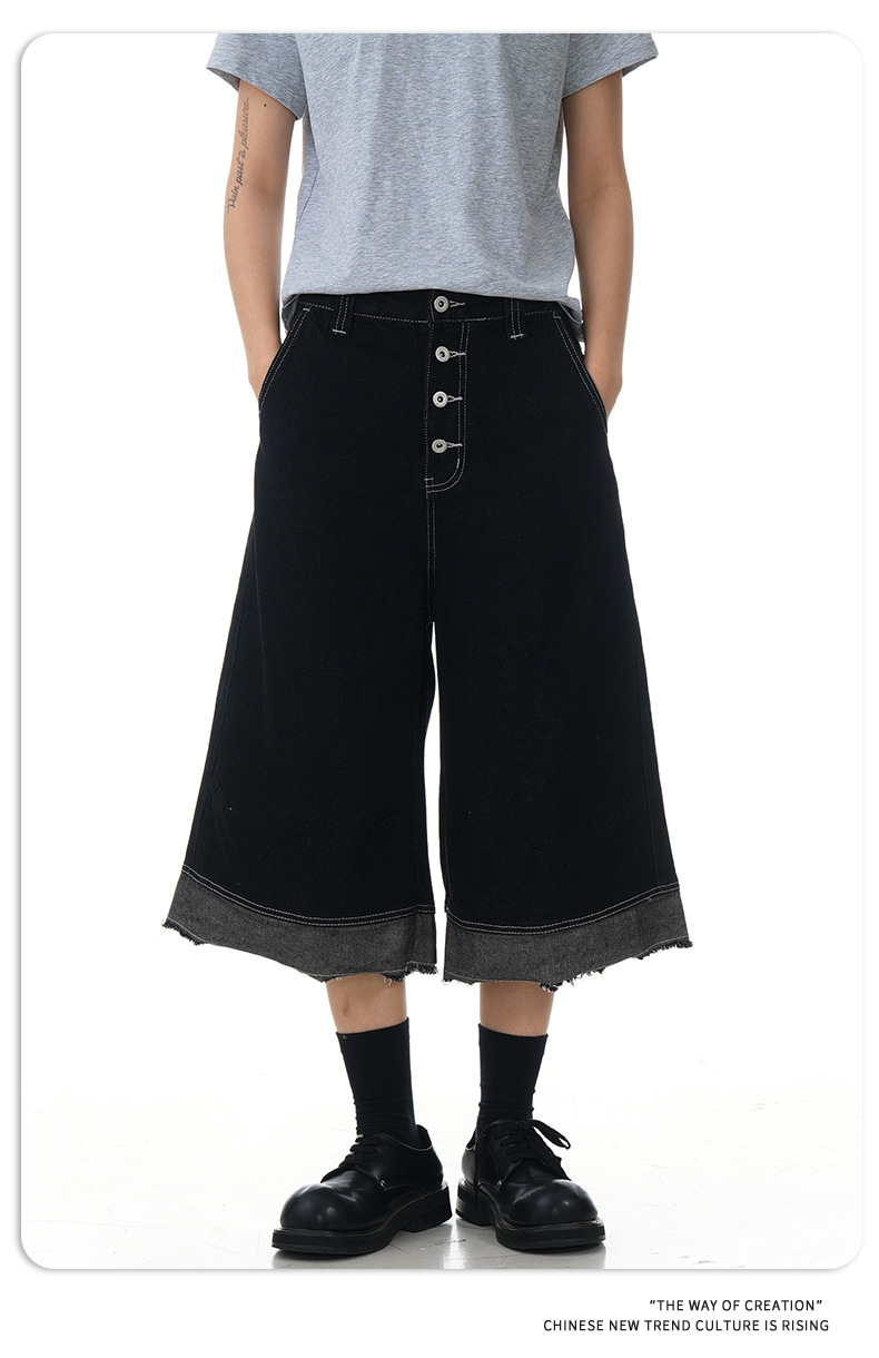 Shorts vaqueros cropped holgados de estilo retro americano con flecos