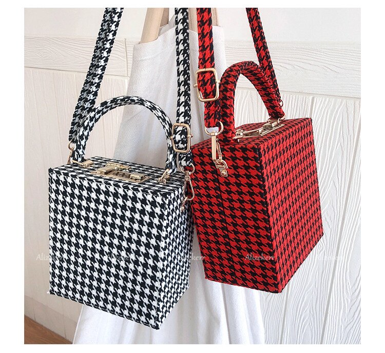 Grande bolso de mano de lana vintage de cuadros estructurado