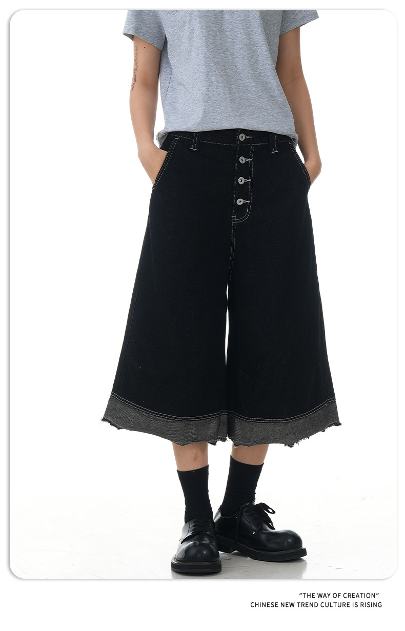 Shorts vaqueros cropped holgados de estilo retro americano con flecos