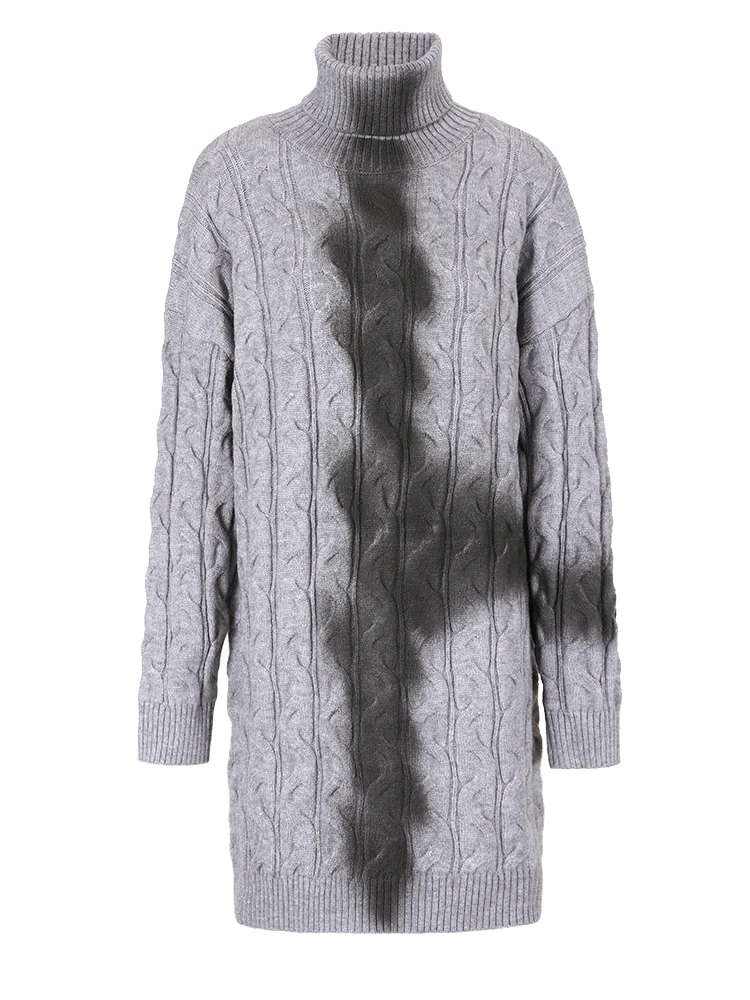 Mujeres suéter de cuello vuelto de punto grueso oversized con contraste degradado