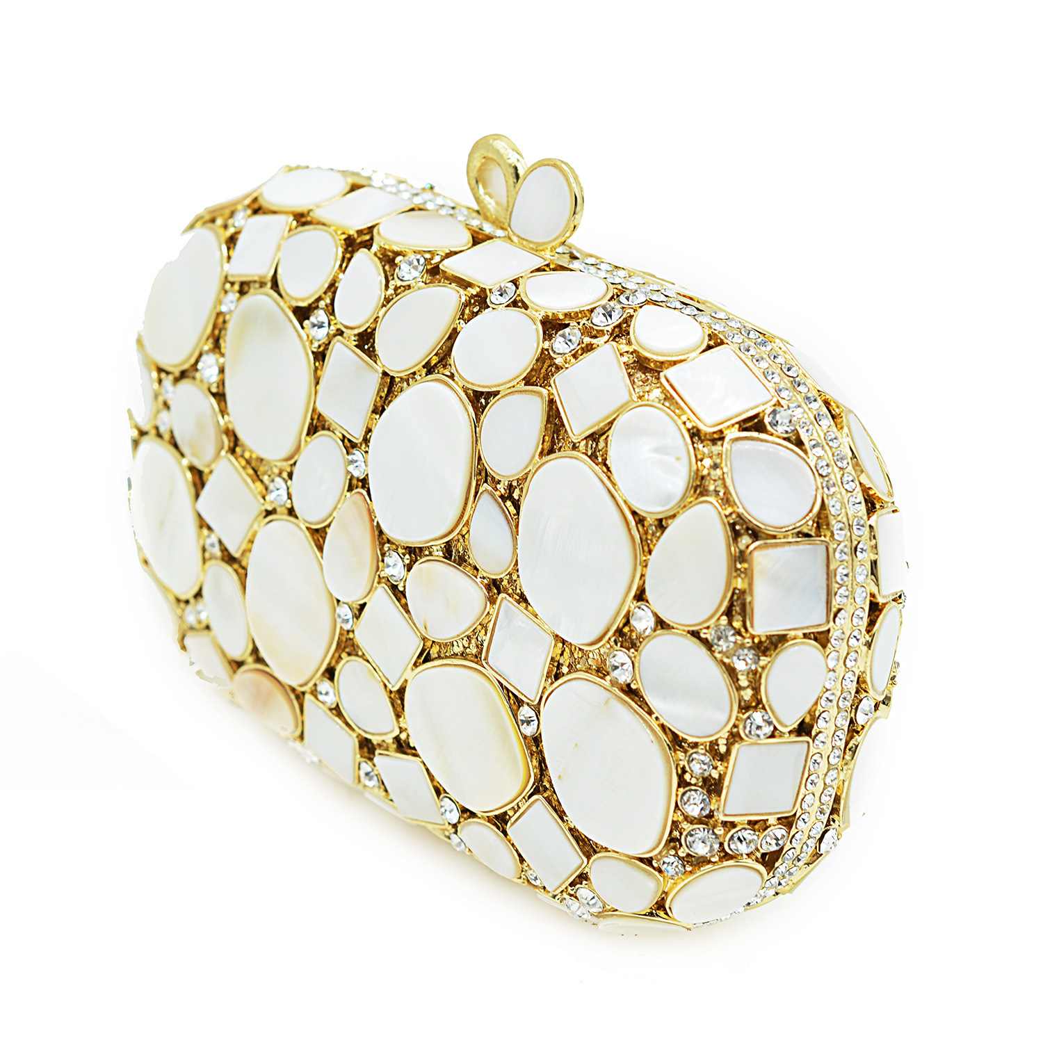 Minaudière de metal marfil brillante para damas