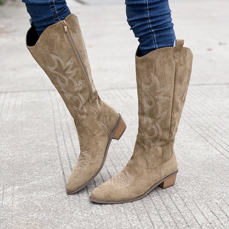 Botas de combate de tacón grueso marrón claro