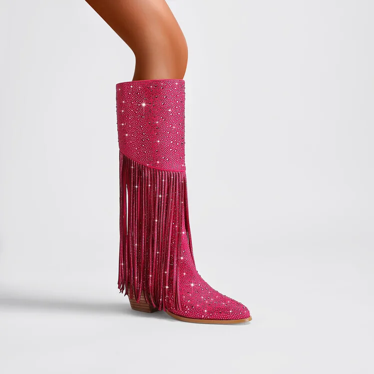 Botas altas de goma gruesas con puntera en v para mujer