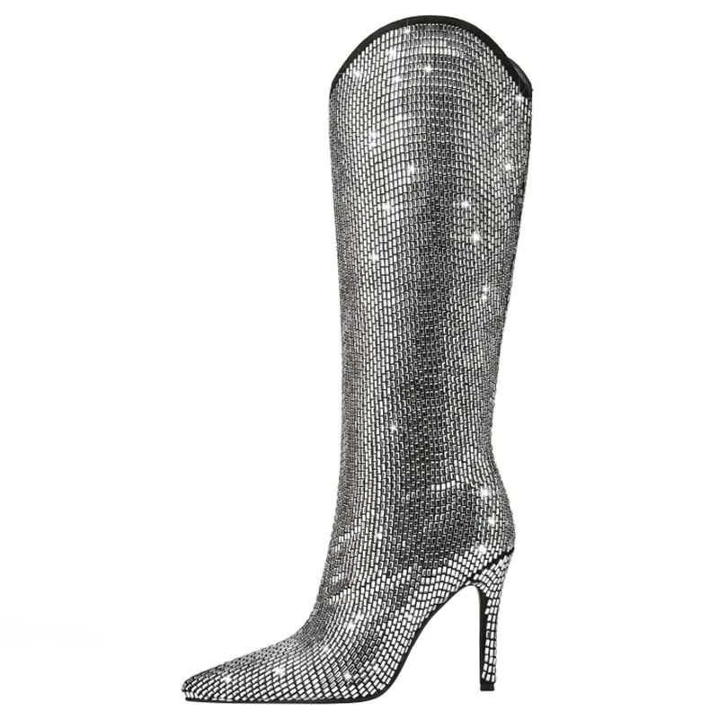 Botas altas stiletto de microfibra con purpurina
