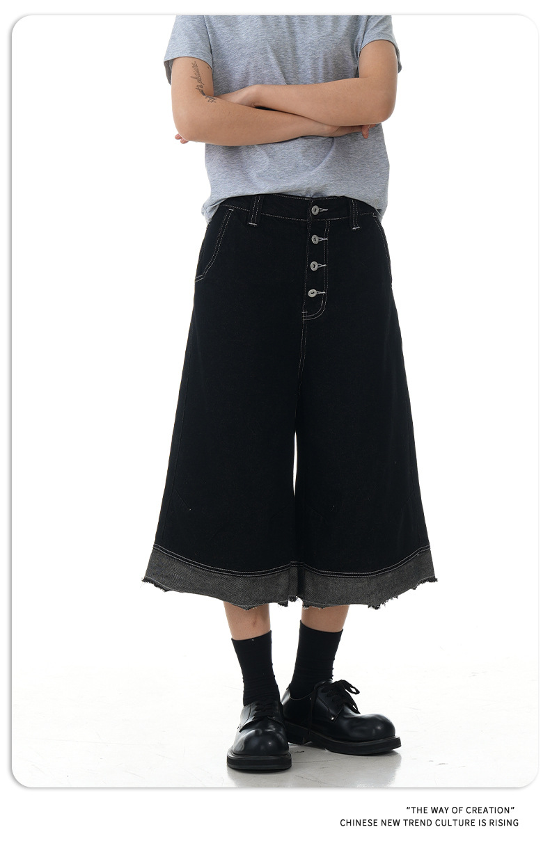 Shorts vaqueros cropped holgados de estilo retro americano con flecos