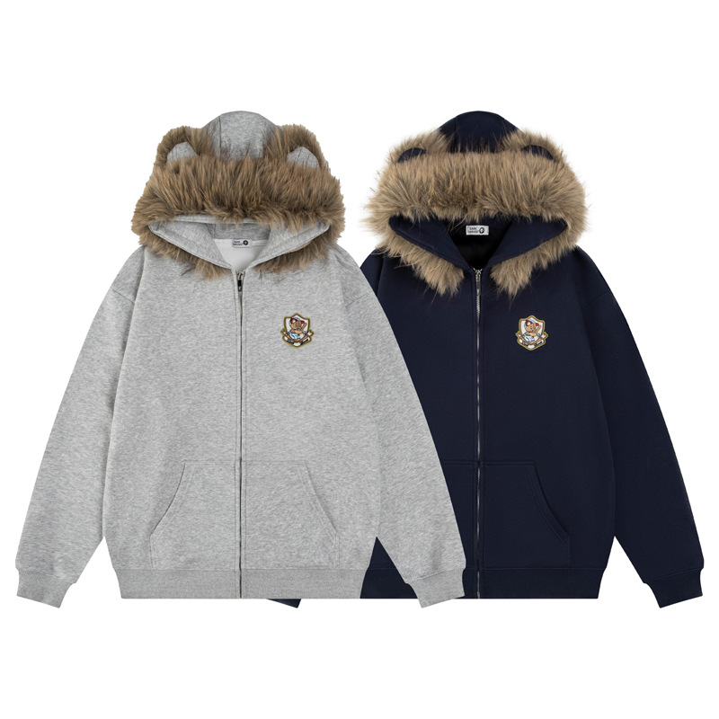 Sudadera con capucha de algodón oversize de streetwear con estampado de letras de oso de peluche