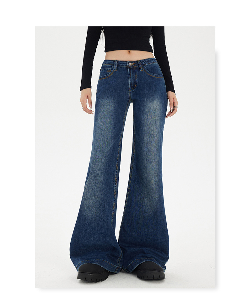 Jeans campana de algodón azul marino de mujer, estilo hipster y callejero