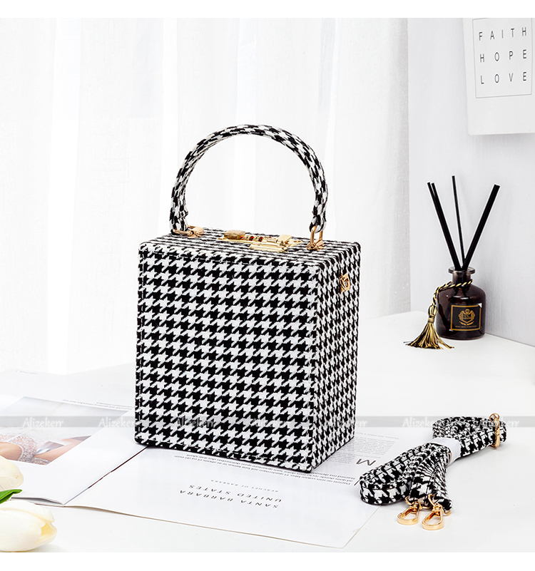 Grande bolso de mano de lana vintage de cuadros estructurado