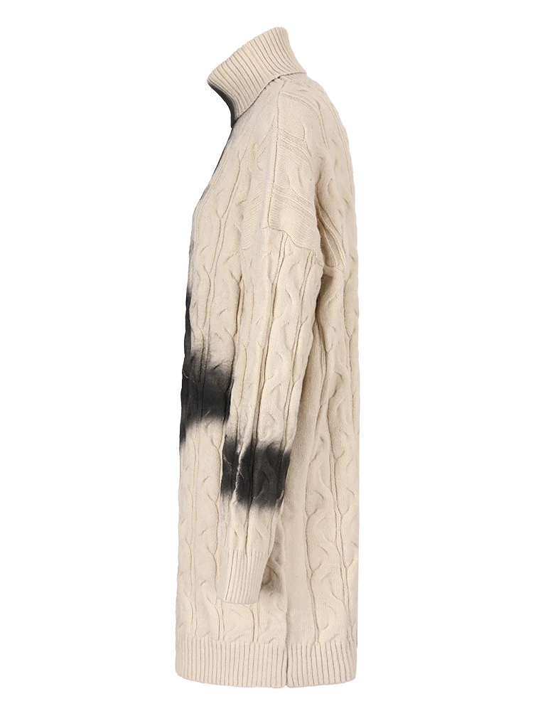 Mujeres suéter de cuello vuelto de punto grueso oversized con contraste degradado