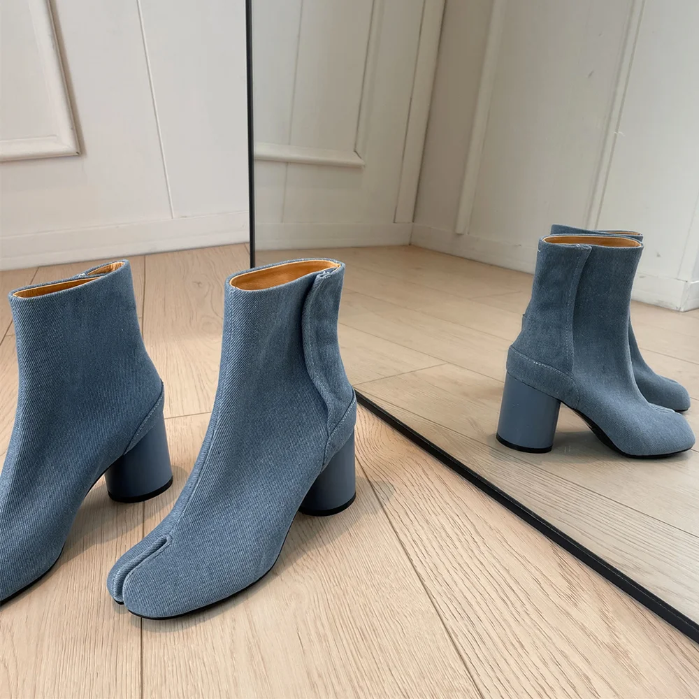 Botas clásicas de cuero de punta puntiaguda y tacón ancho