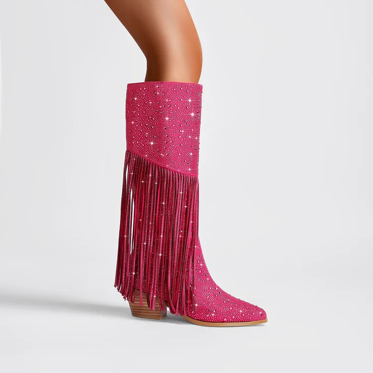 Botas altas de goma gruesas con puntera en v para mujer