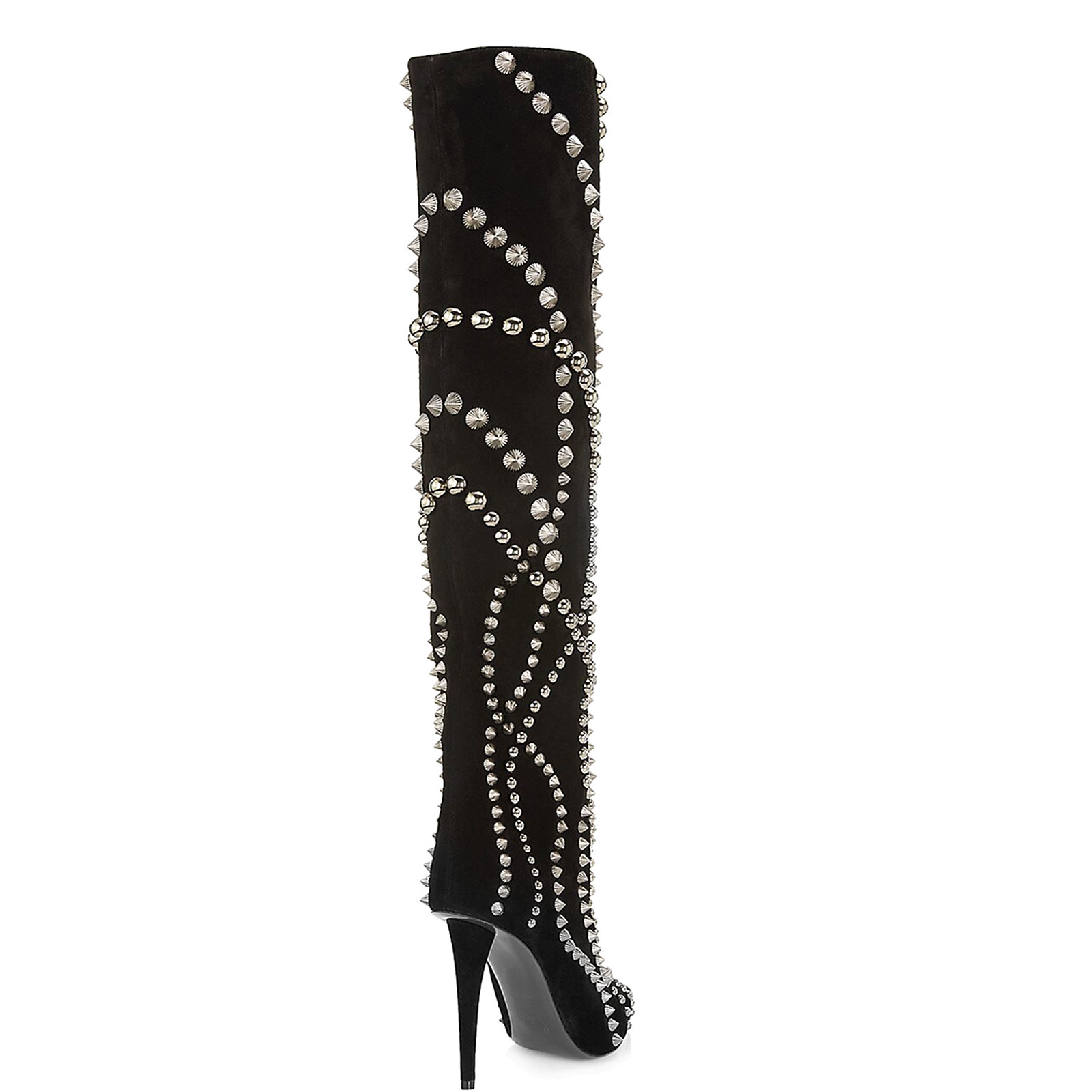 Botas hasta el muslo para mujer de punta afilada, tacón de aguja y tachuelas