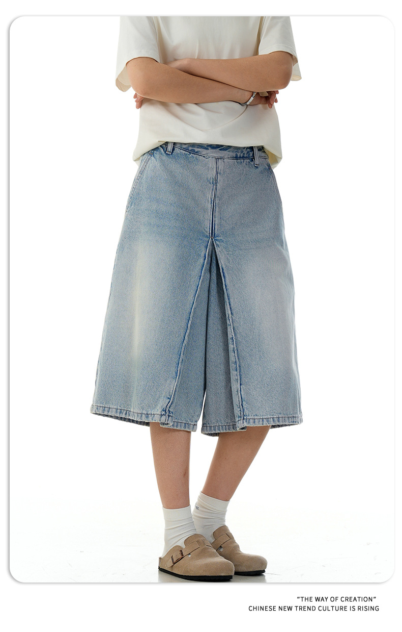 Unisex retro añil algodón acampanados holgados pantalones cortos