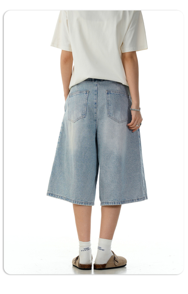 Unisex retro añil algodón acampanados holgados pantalones cortos