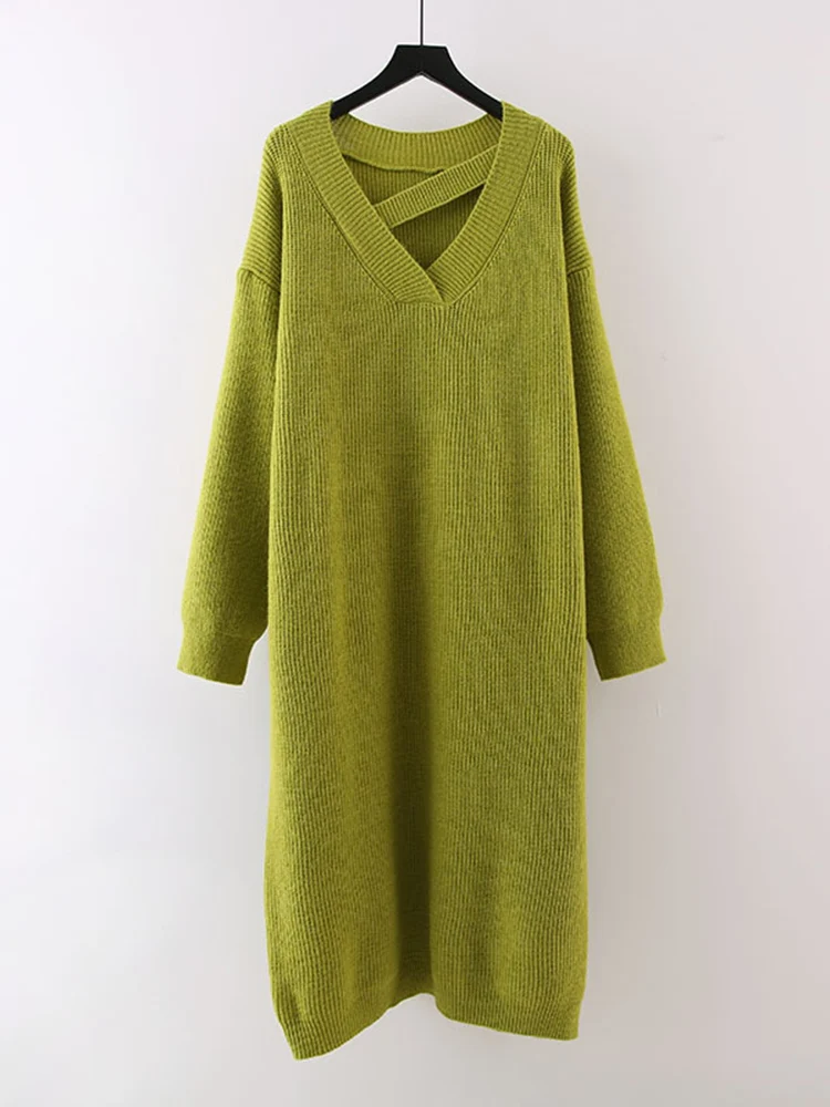 Vestido midi de acrílico liso de otoño de corte relajado
