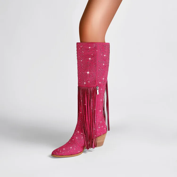 Botas altas de goma gruesas con puntera en v para mujer