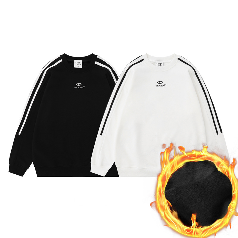 Sudadera con capucha holgada de algodón a rayas para hombre