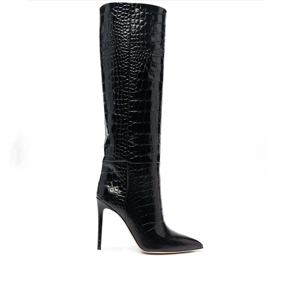 Botas de mujer de calce fácil de piel de serpiente de punta fina