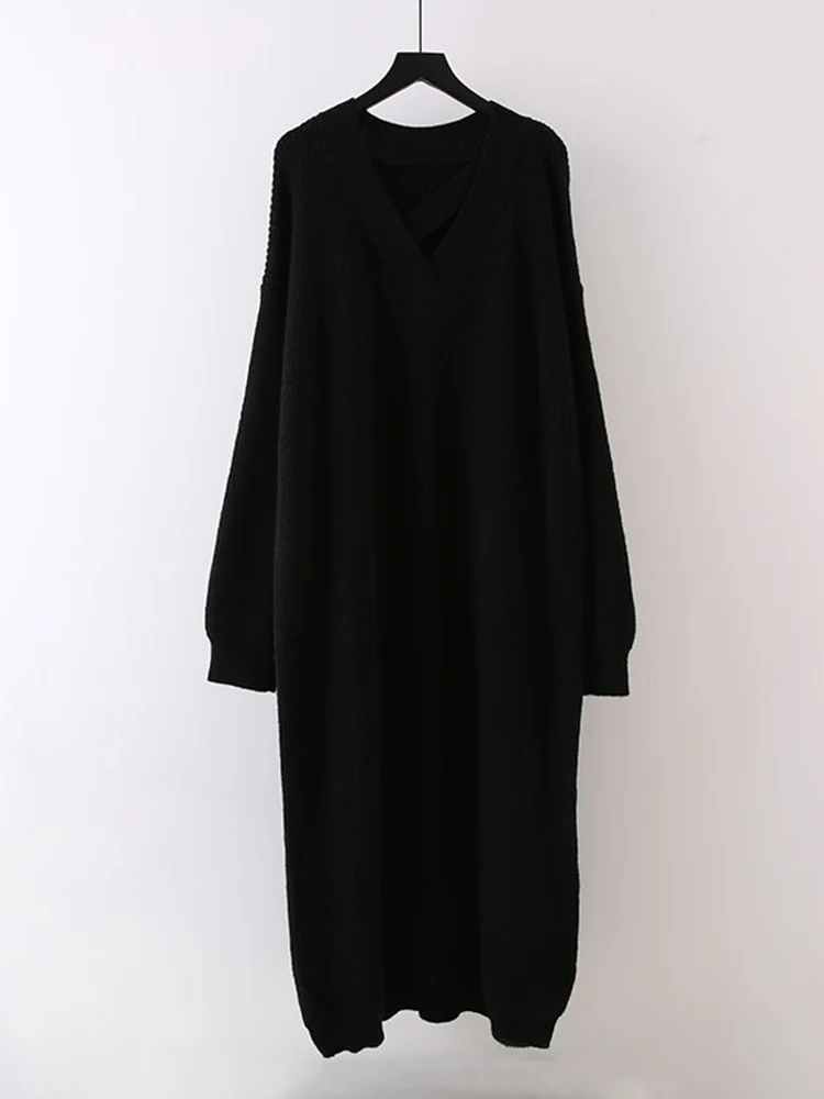 Vestido midi de acrílico liso de otoño de corte relajado