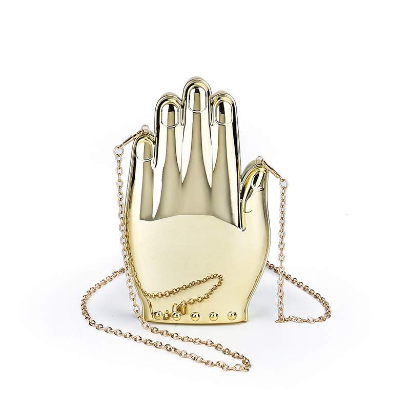 Bolso bandolera mini femenino en forma de mano metálico de ABS