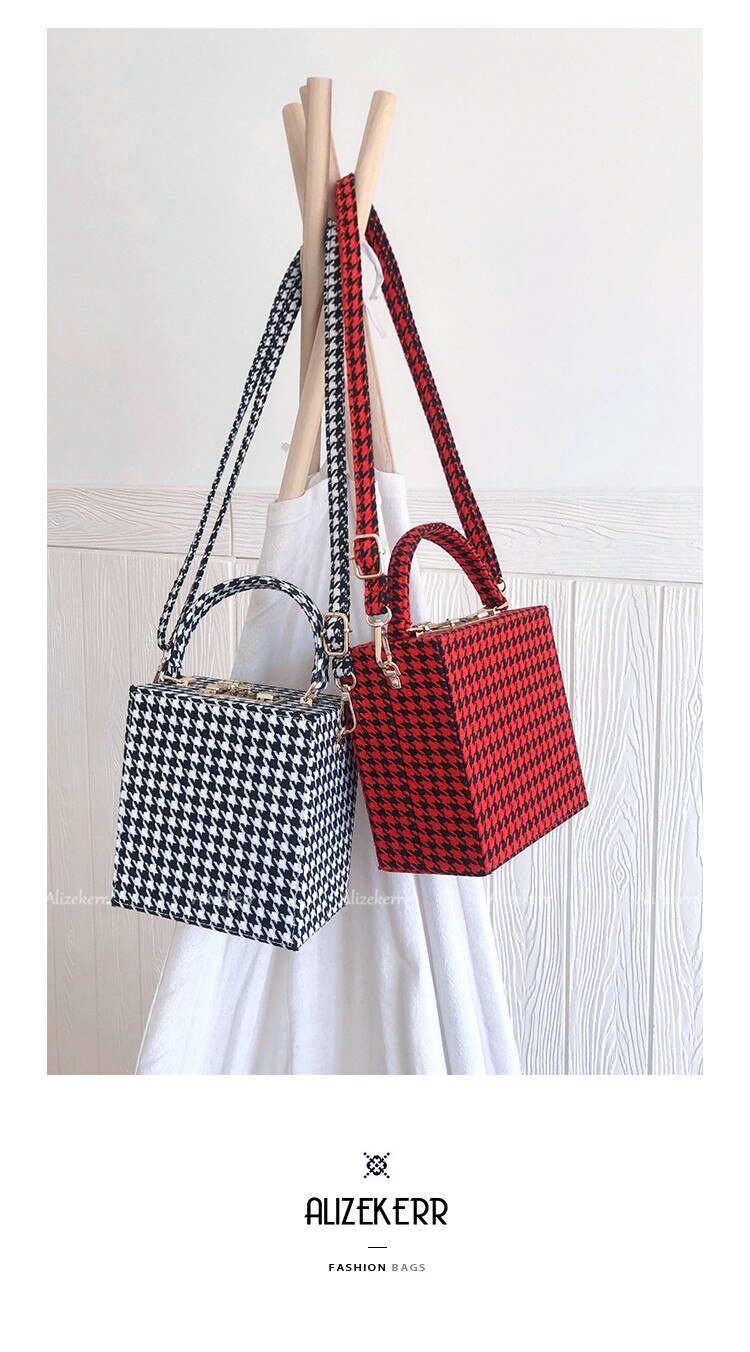 Grande bolso de mano de lana vintage de cuadros estructurado