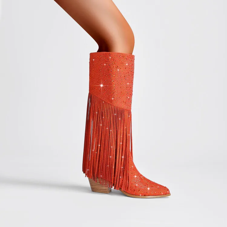 Botas altas de goma gruesas con puntera en v para mujer