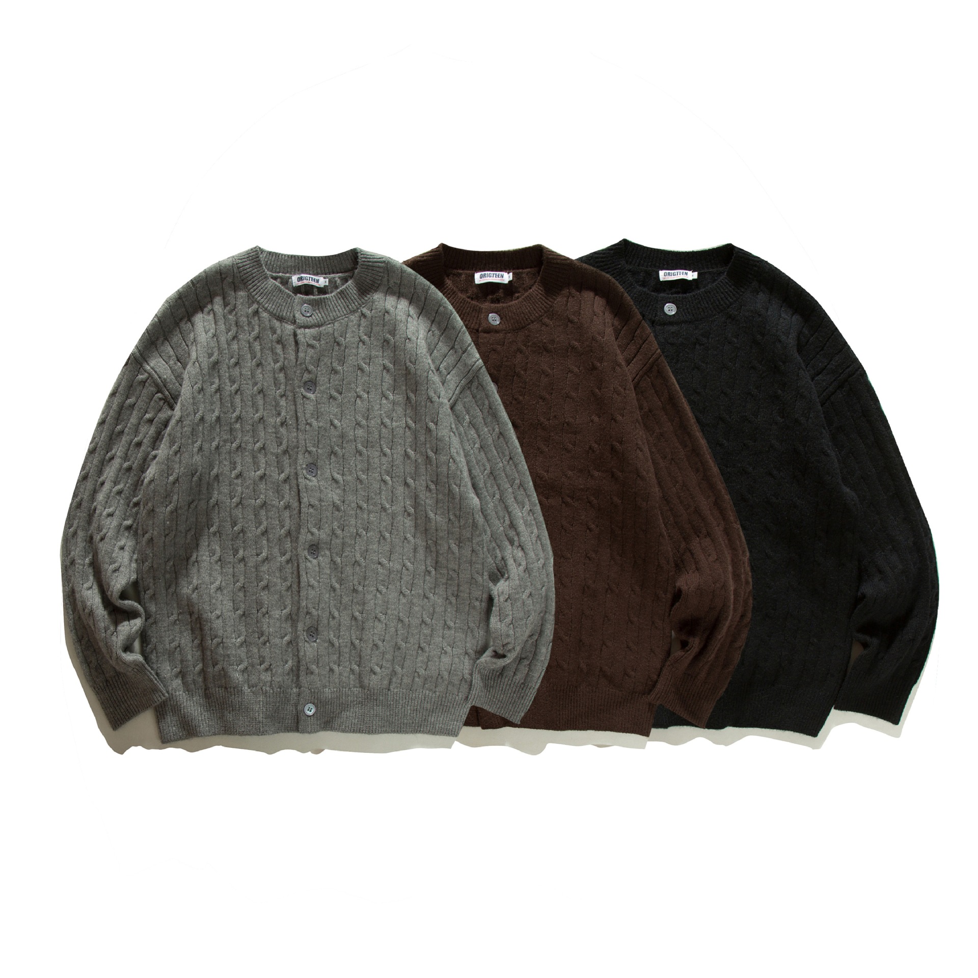 Cárdigan jacquard de acrílico con ajuste holgado y manga larga