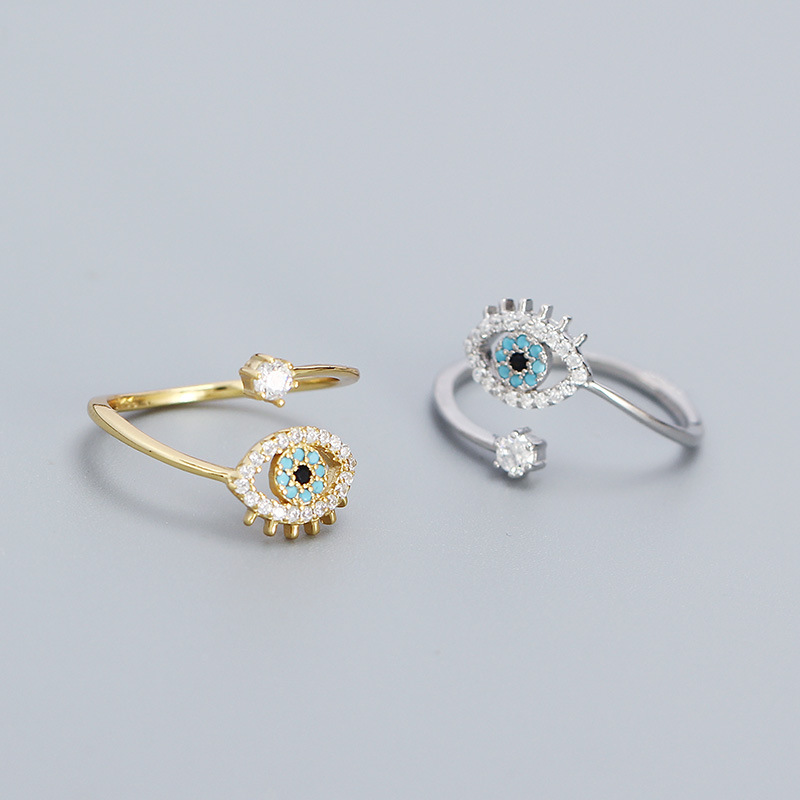 Anillo de plata esterlina artesanal para mujer con ojo nazar de cristal