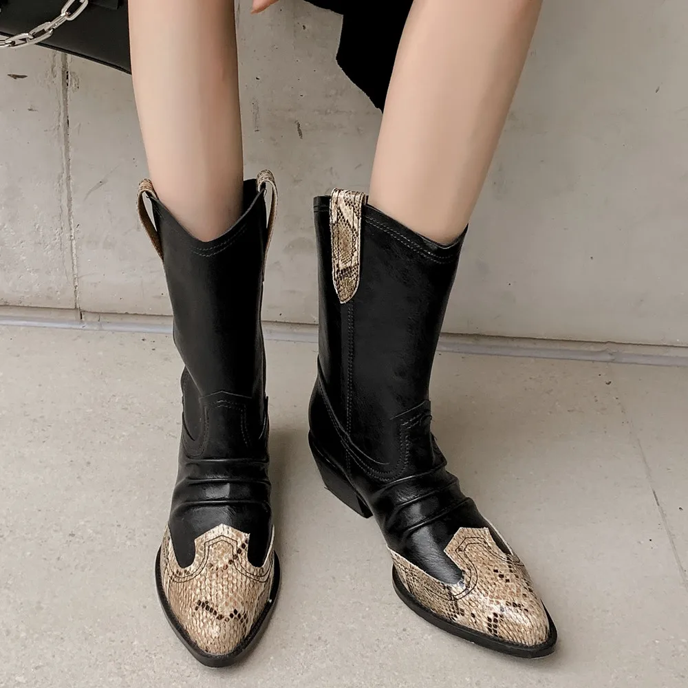Botines femeninos de caña baja de piel de vaca vintage