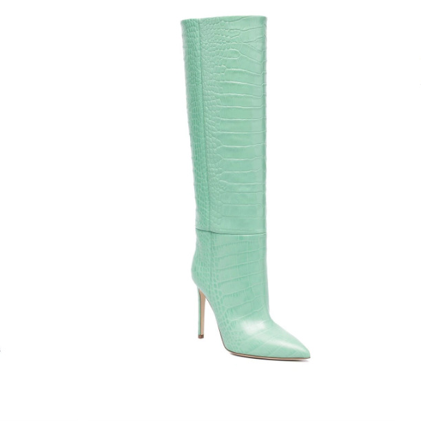 Botas de mujer de calce fácil de piel de serpiente de punta fina